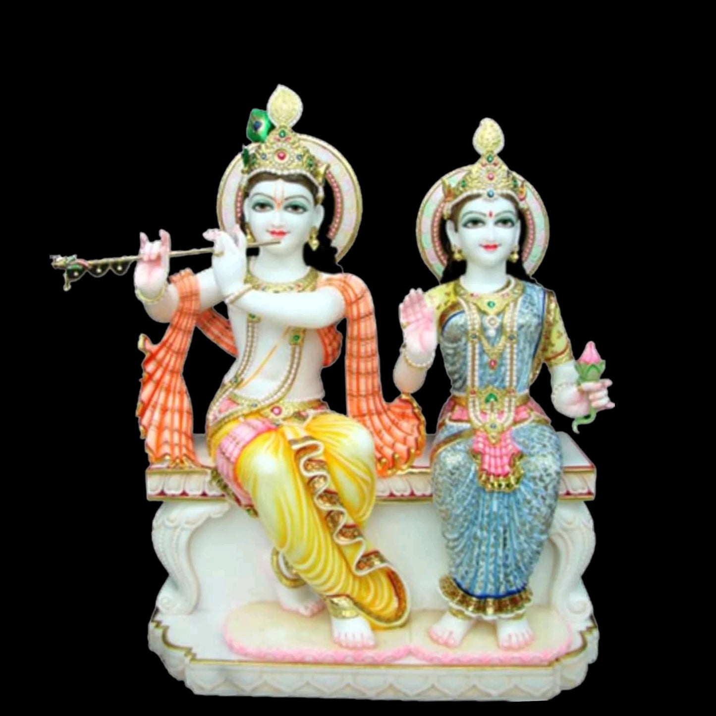 Radha Krishna Swing Style Idol with Decorative Carving