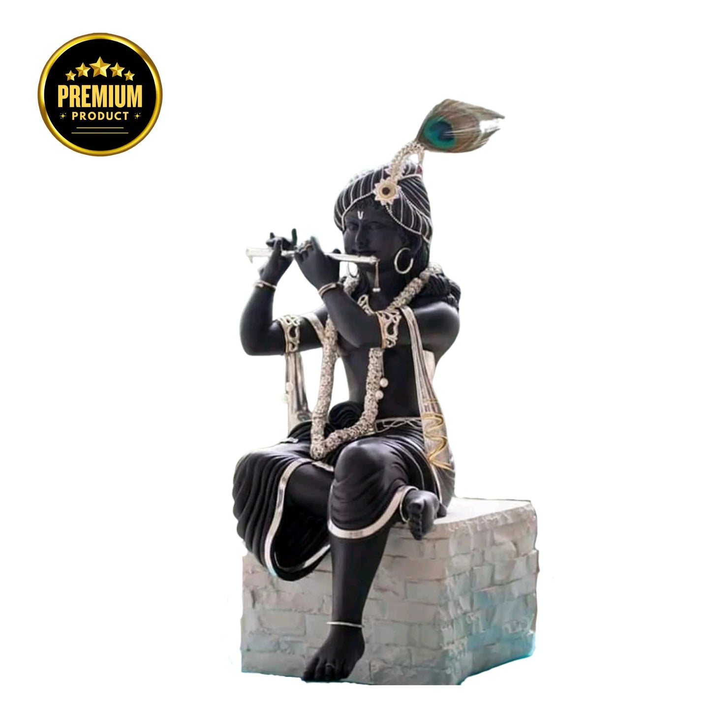 Handcrafted Black marble Krishna Sculpture for Peaceful Interiors
