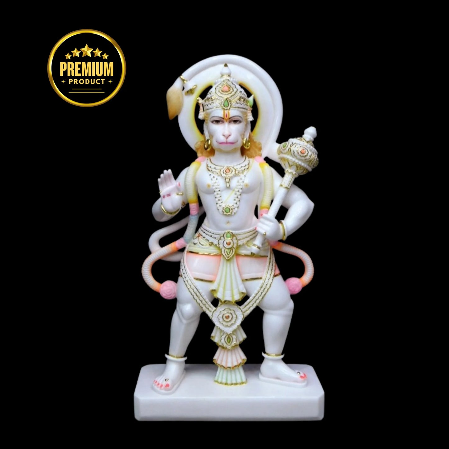 Handcrafted Hanuman Ji in Veer Pose with Detailed Ornaments Work