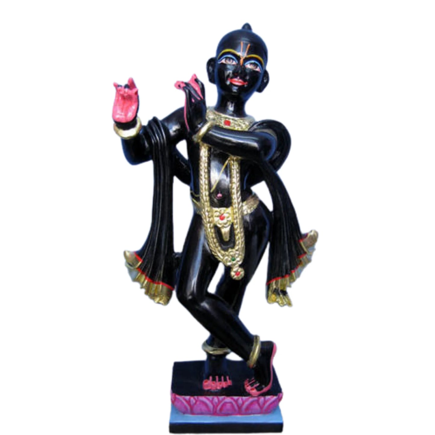 Classic black marble Krishna Idol with Standing Pose and Decorative Base