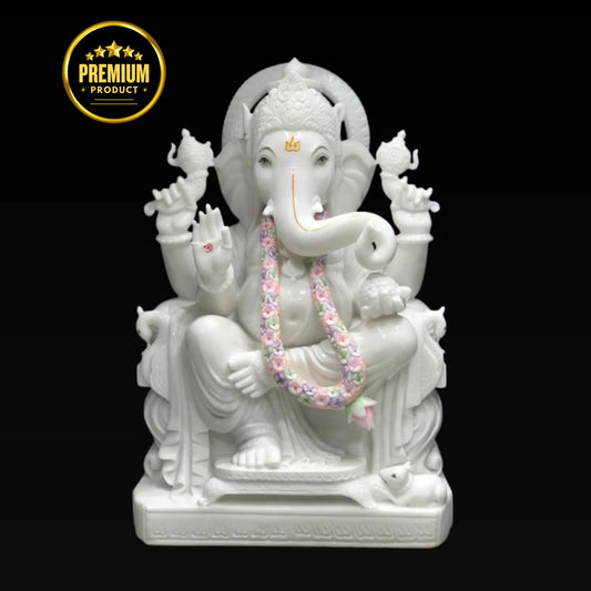 Elegant Sitting Ganpati Idol in White Stone – 6 Inch