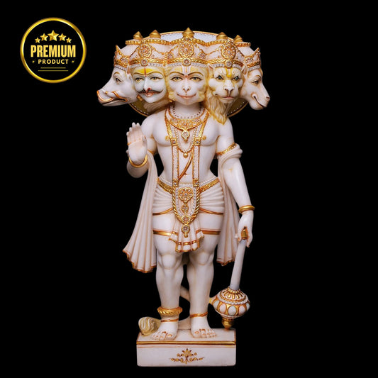 Decorative Panchmukhi Hanuman Idol with Hand-Painted Crown and Jewelry Work