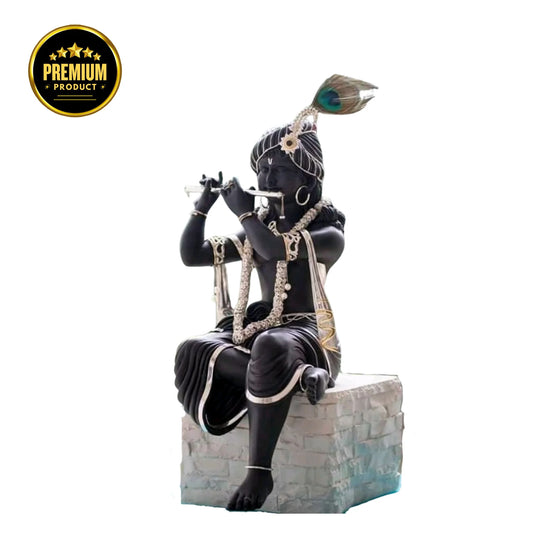 Handcrafted Black marble Krishna Sculpture for Peaceful Interiors