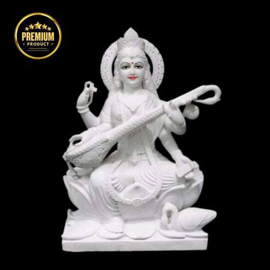 Pure White Saraswati Mata Marble Idol