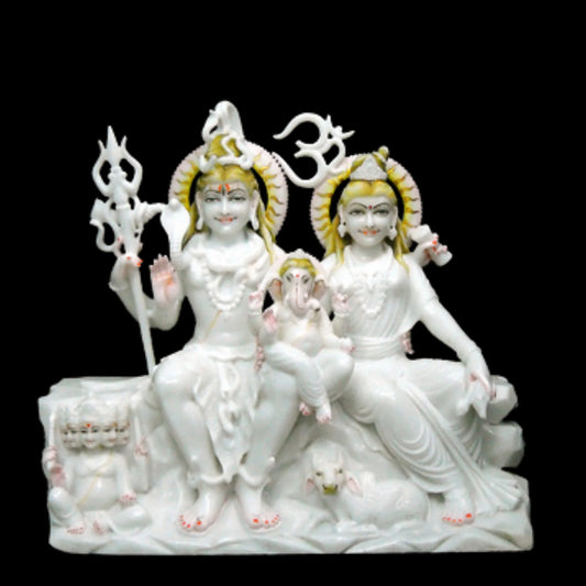 Premium White Marble Shiv Family Idol with Intricate Carving Work