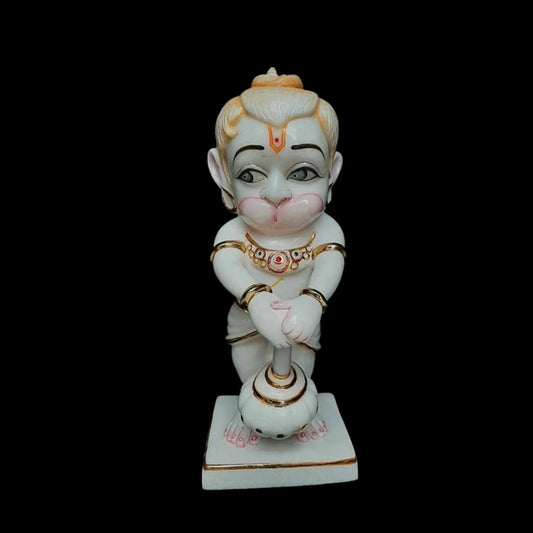 Bal Hanuman Carrying Mountain – Premium Hand-Carved Marble Piece