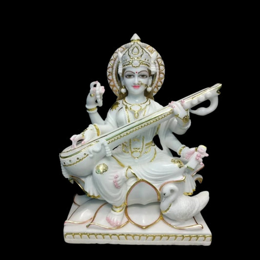White Saraswati Maa Murti with Lotus Design