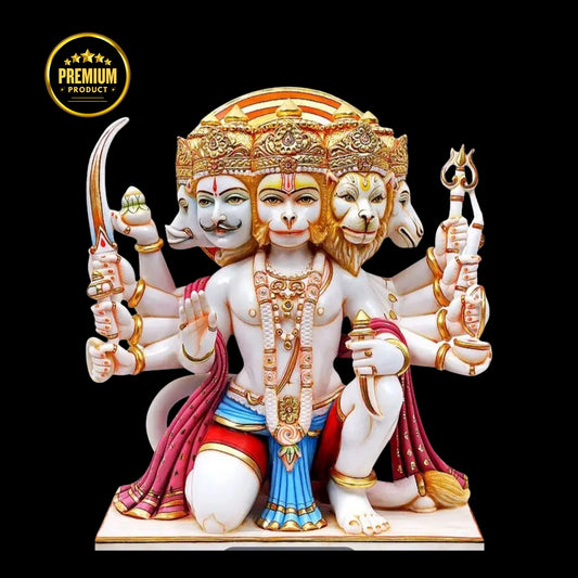 Panchmukhi Hanuman Ji Sculpture with Intricate Hand Painting Finish