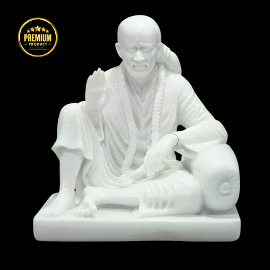 Pure White Sai Baba Marble Statue with Fine Detailing