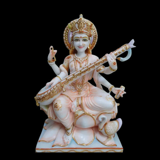 Traditional Saraswati Marble Statue for Worship