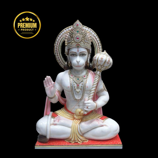 Classic Sitting Hanuman Ji with Gada – Traditional Temple Style Design