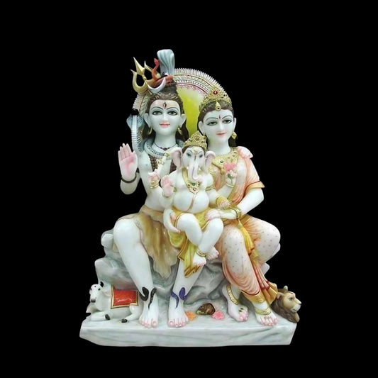 Traditional Sitting Shiv Parivar Idol with Detailed Expressions
