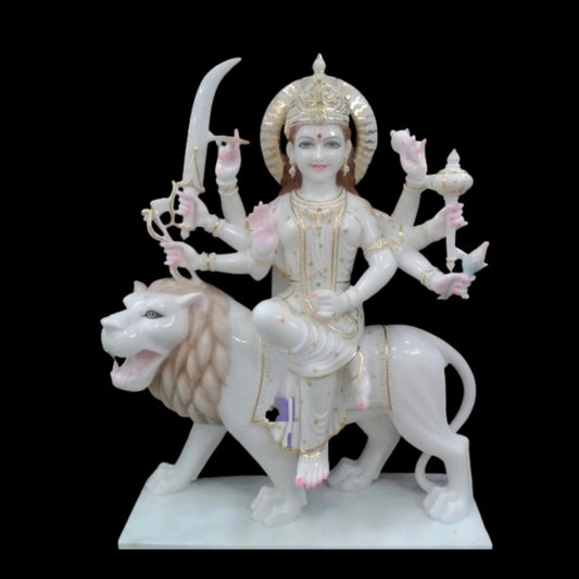 White Marble Durga Maa with Artistic Hand Finishing