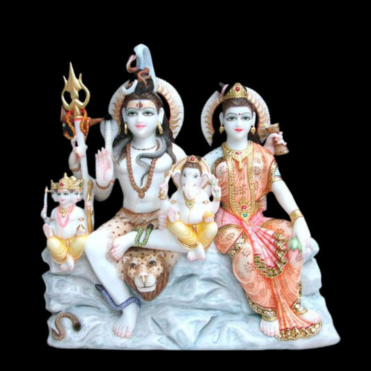 Traditional Kailash Style Shiv Family Sculpture in Makrana Marble