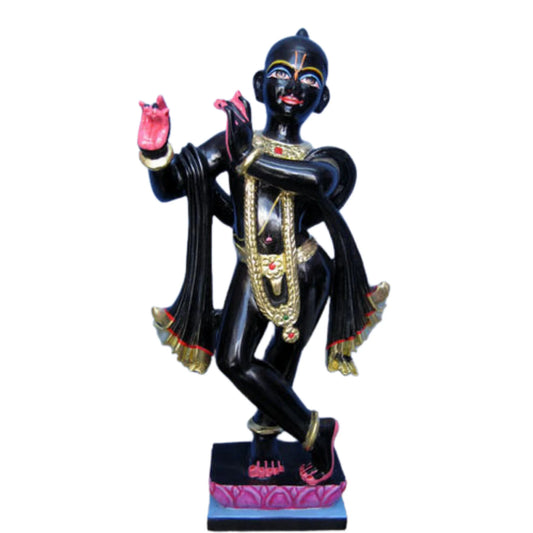 Classic black marble Krishna Idol with Standing Pose and Decorative Base